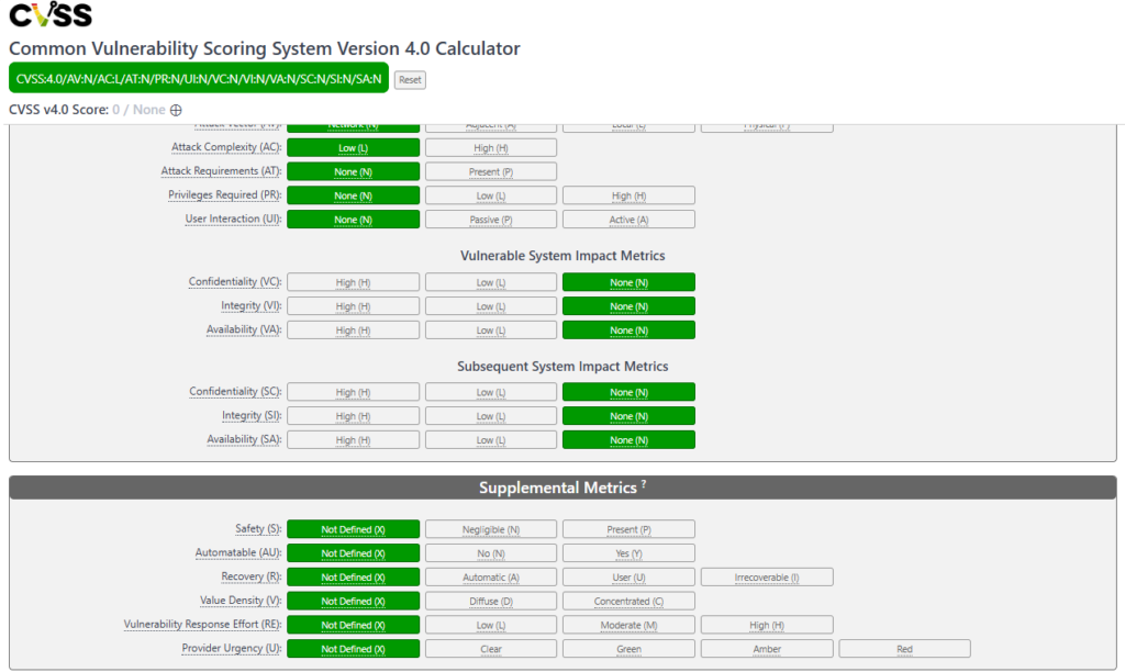 (C) 2024 - FIRST.ORG - CVSS 4.0 calculator